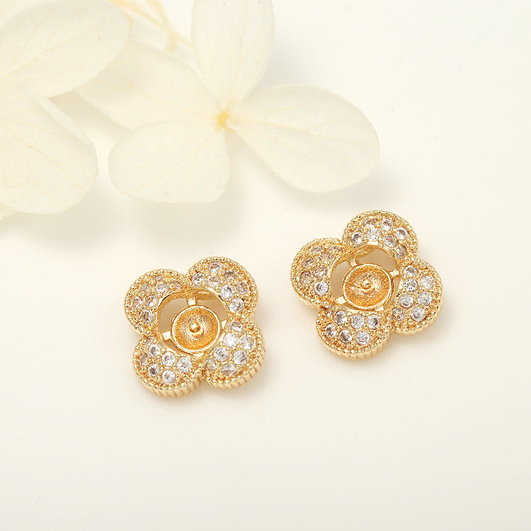 2 pendentifs à breloque florale ornés de strass 14K GF