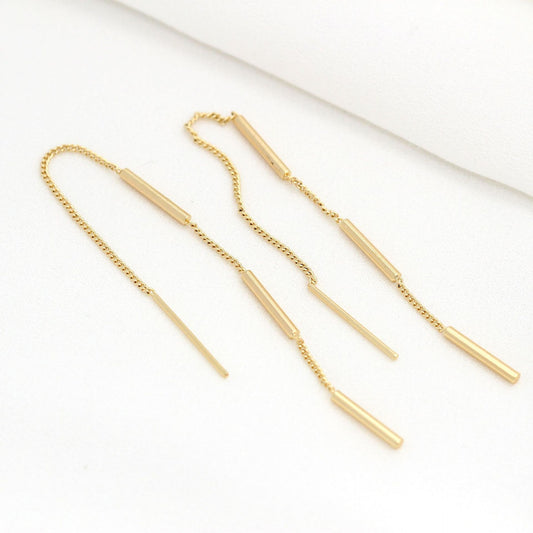 4 boucles d'oreilles à enfiler pour chaîne de câble multi-barres 14K GF Earing