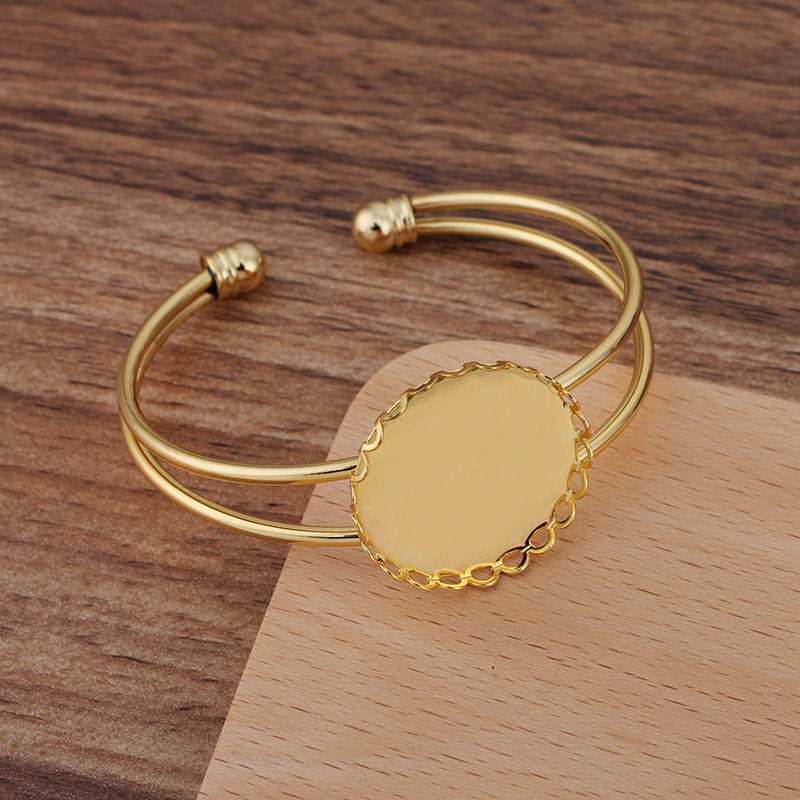 5 bord festonné lunette tasse deux rangées cercle ouvert bracelet 18KGP 25mm cabochon rond Base vierge réglage de la pièce de pierre précieuse