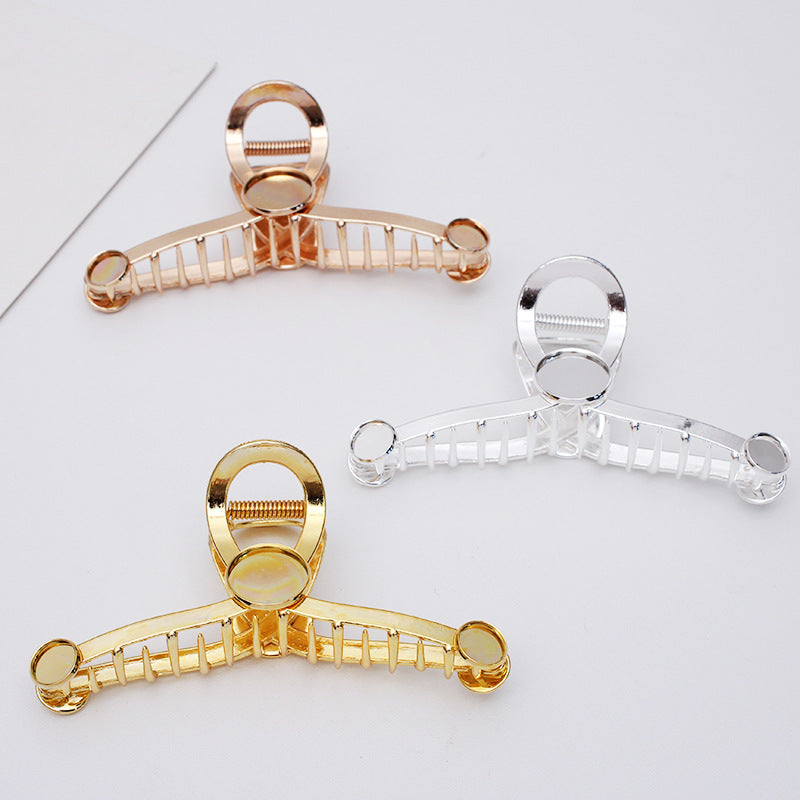 5 Hair Claws Clamp Clip 18KGP 8mm 12mm Round Cabochon Blank Base Gemstone Piece Setting