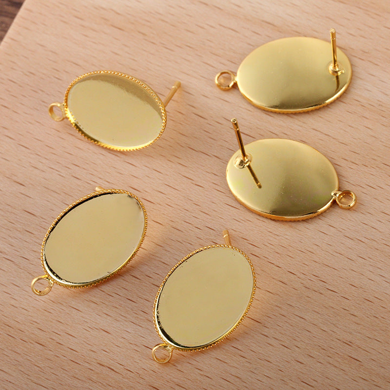 50 Serrated Edge Bezel Cup Stud Earrings 18KGP 13x18mm Oval Cabochon Blank Base Gemstone Setting