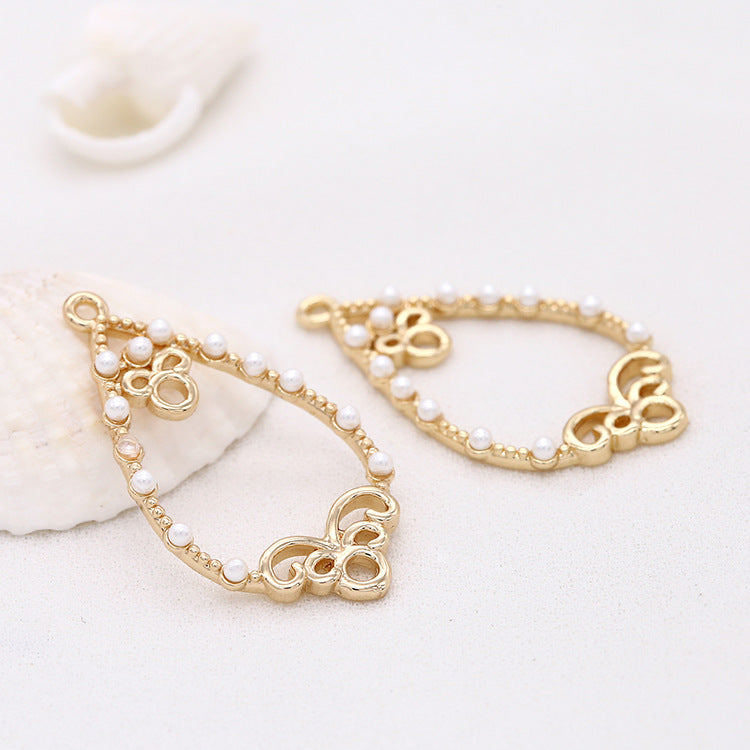 2 connecteurs de charme circulaire en forme de goutte d'eau à double boucle ornés de perles 14K GF