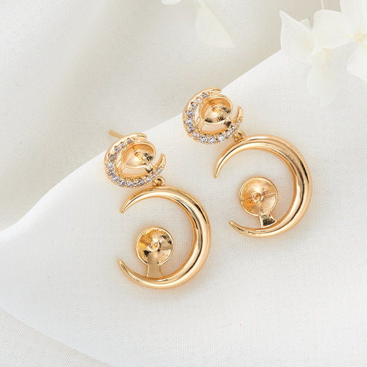 Boucles d'oreilles à tige 4 lunes, ornées de strass, 14 carats, GF, perles semi-percées, vierges