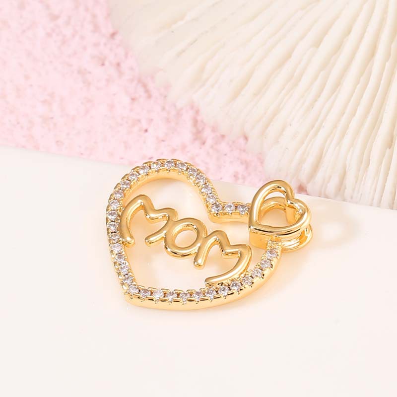 2 Mama Mom Charm Pendant Rhinestone Embellished 14K GF