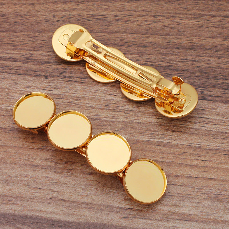 10 quatre bords unis lunette coupe cheveux Snap Clip épingle à cheveux 18KGP 20mm rond Cabochon Base vierge pierre précieuse pièce réglage