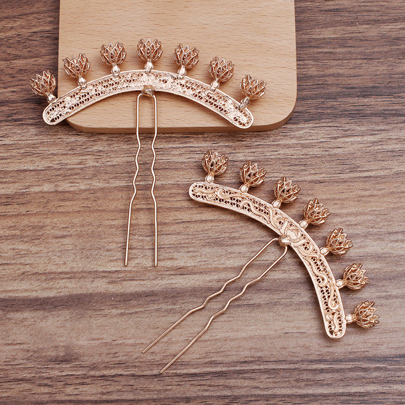 10 Bent Multi Floral Charm Hair Fork Hairpin 18KGP 6mm Round Bead Blank Gemstone Beads Setting