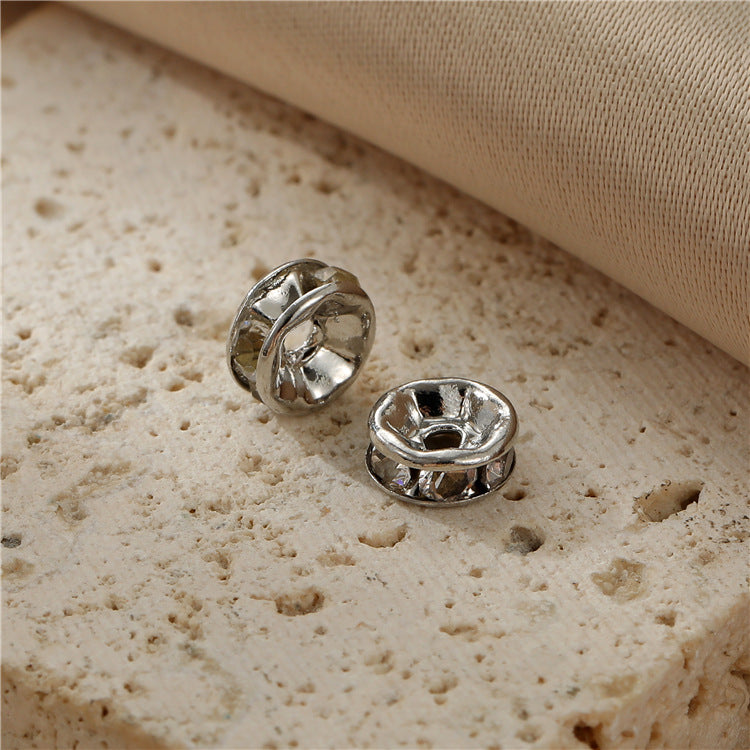 2 perles rondes plates breloque strass embellies 14K GF entretoise de perles