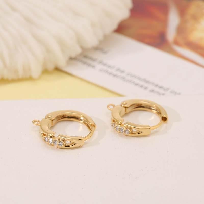 4 Round Hoop Earrings with Loop Rhinestone Embellished 14K GF Earing