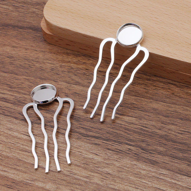 10 coupe de lunette à bord uni, fourchette à cheveux, peigne, épingle à cheveux 18KGP, cabochon rond de 12mm, Base vierge, réglage de pièces de pierres précieuses