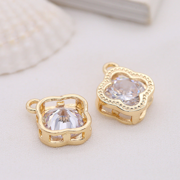 10 Floral Charm Pendant Rhinestone Embellished 14K GF