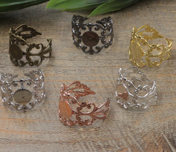 20 coussinets plats en filigrane, breloque florale, cercle ouvert, 18KGP, 8mm, cabochon, Base vierge, réglage des pierres précieuses
