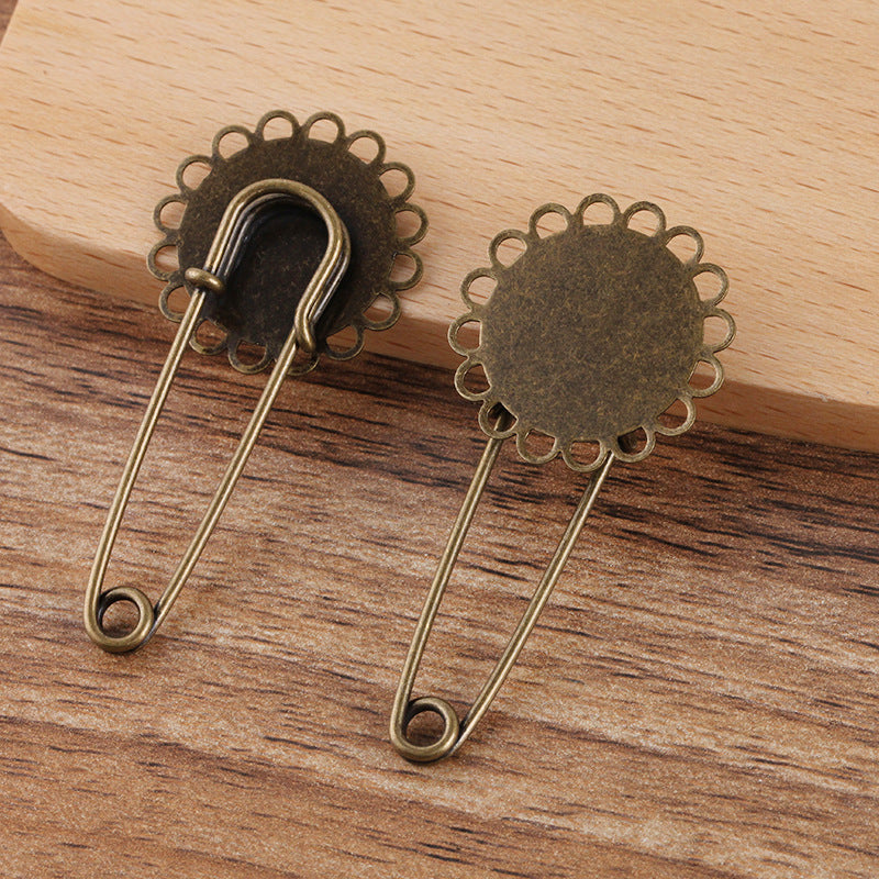 200 bord pétoncle Pad charme broche sûre Bronze Antique 20mm 13x18mm Cabochon Base vierge réglage des pierres précieuses