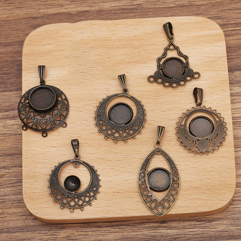 200 Floral Charm Pendant 18KGP 8mm 10mm 12mm Round Cabochon Blank Base Gemstone Piece Setting