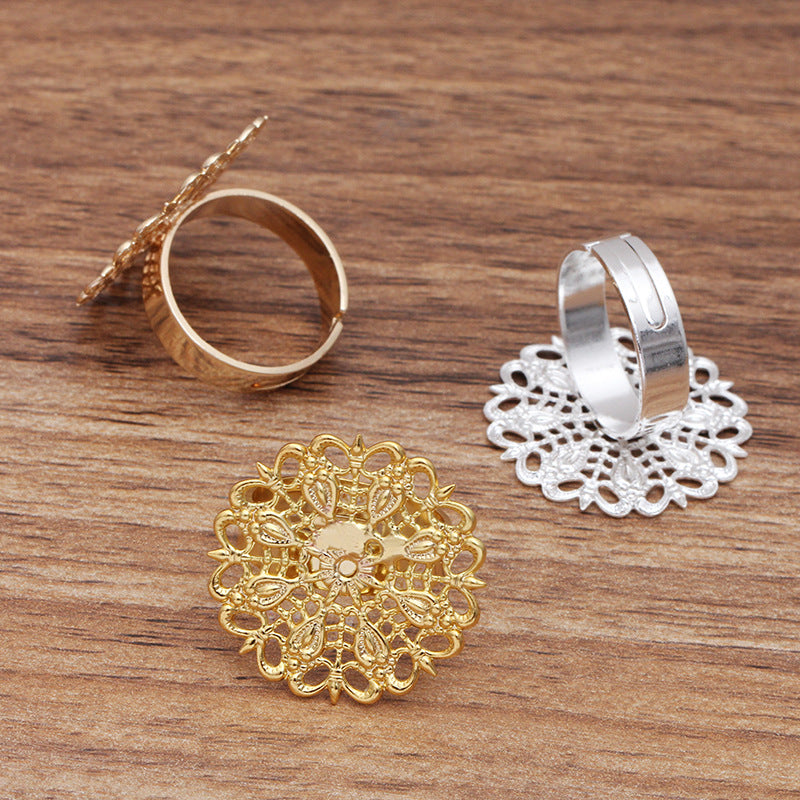 Bague circulaire ouvrable en filigrane Floral, 100, 18KGP, 25mm, cabochon, Base vierge, réglage des pierres précieuses