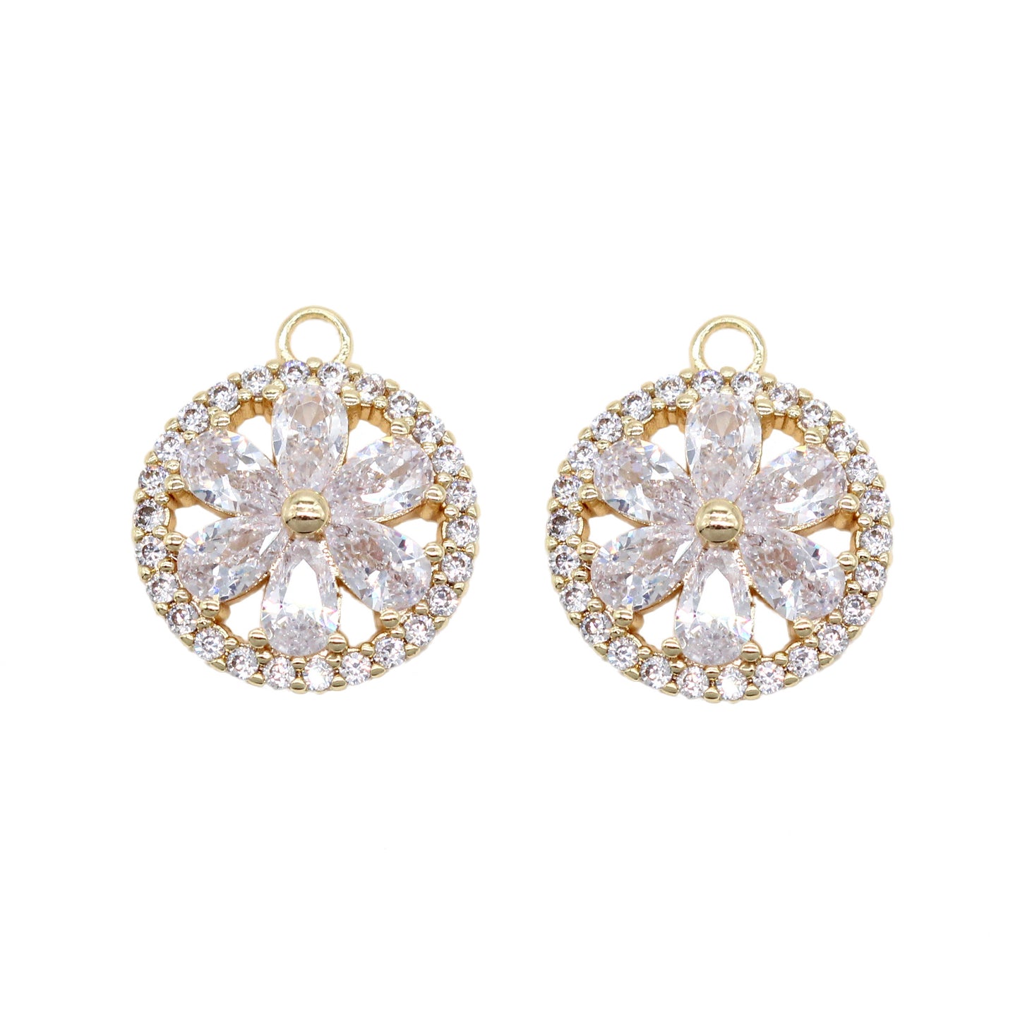 5 pendentifs à breloques florales rondes creuses ornées de strass 14K GF