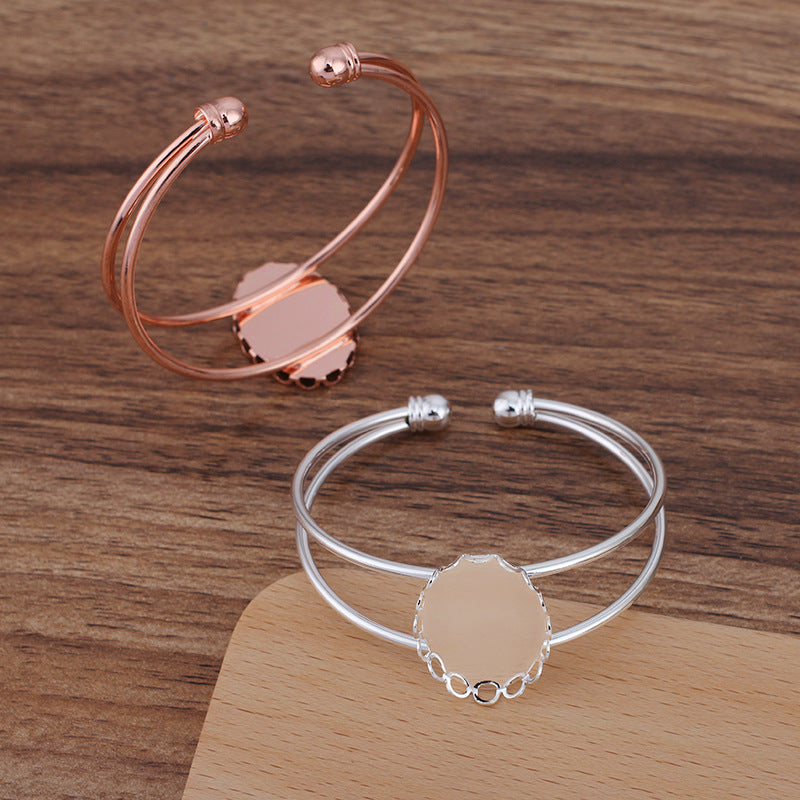 5 bord festonné lunette tasse deux rangées cercle ouvert bracelet 18KGP 18x25mm cabochon ovale Base vierge pierre précieuse pièce réglage