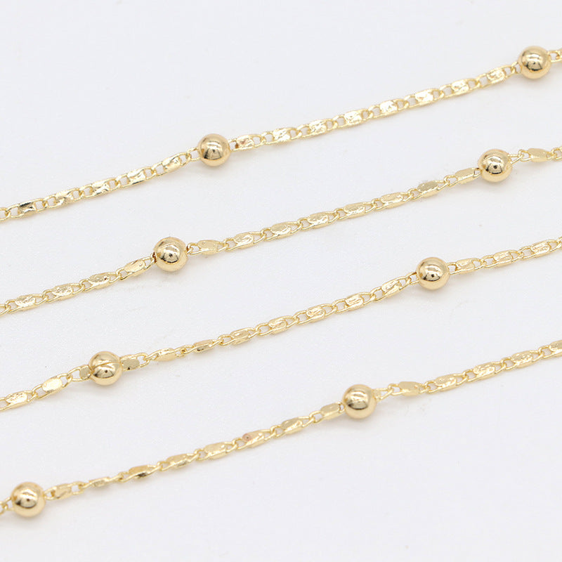 Chaîne fine à maillons plats et perles rondes de 2 mètres, 14K GF