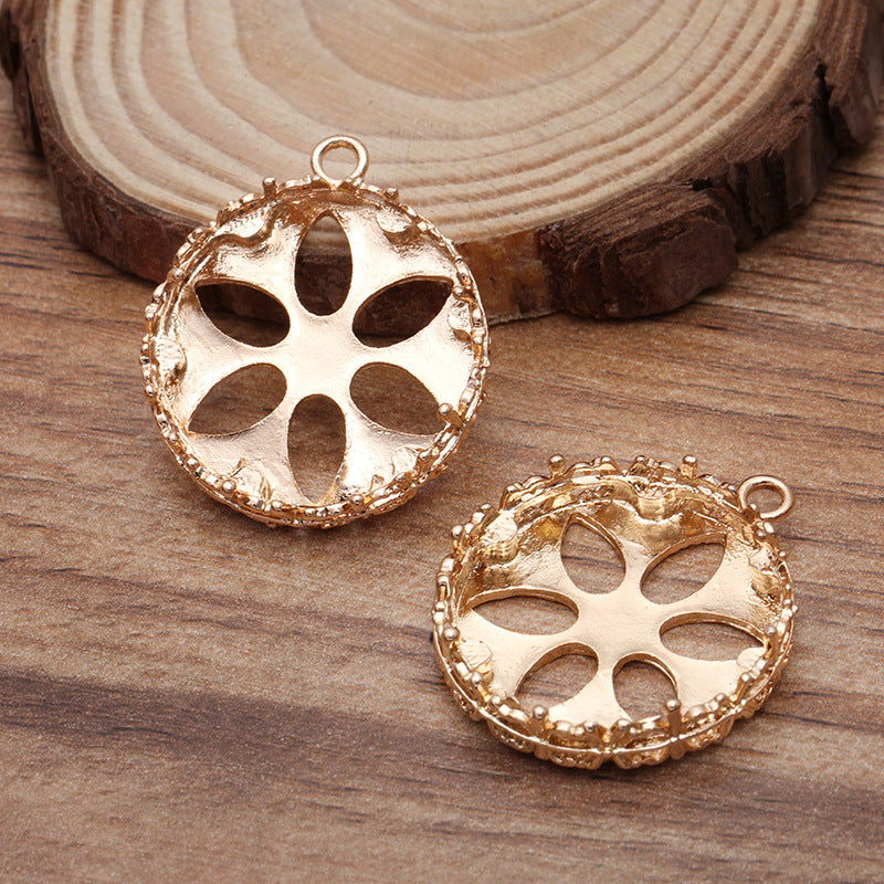 20 filigrane florale Charm-Anhänger, 18 kg, 25 mm, rund, Cabochon, blanke Basis, Edelsteinfassung