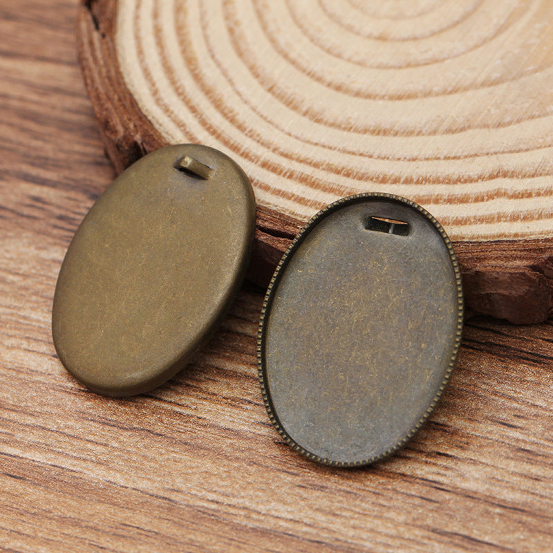50 boucles au dos, bord dentelé, pendentif à breloque, Bronze Antique, cabochon ovale, Base vierge, réglage des pierres précieuses, 18x25mm