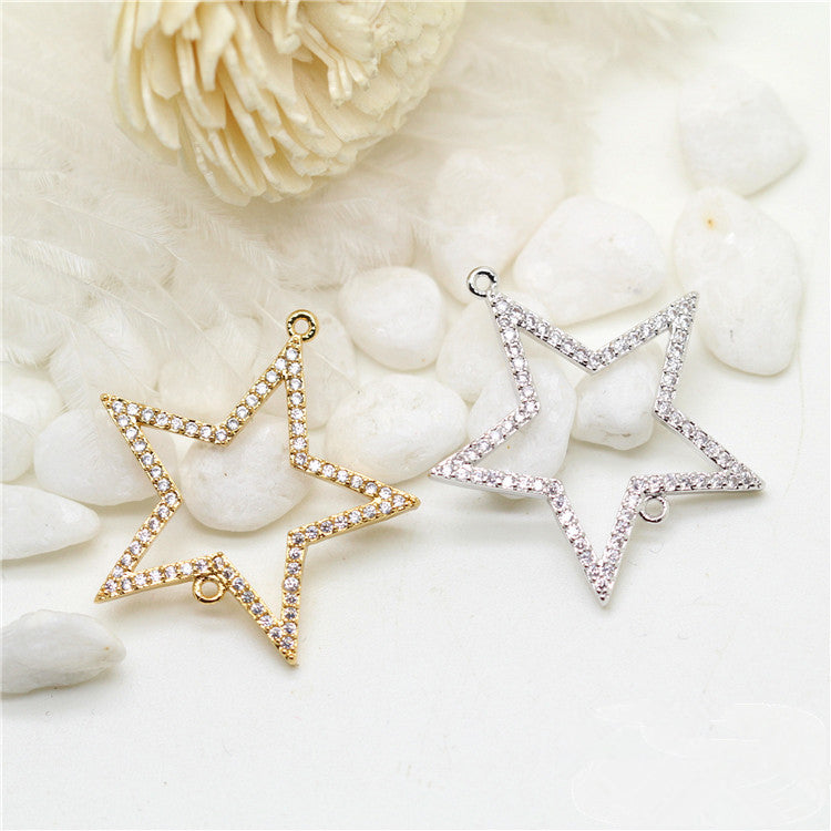 5 connecteurs de charme de cercle d'étoile à double boucle ornés de strass 14K GF