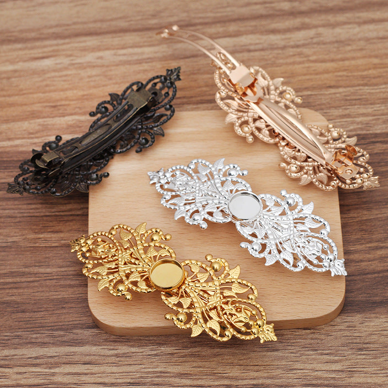 100 filigrane Floral lunette coupe Snap Clip pince à cheveux 18KGP 12mm cabochon rond Base vierge réglage de pierres précieuses