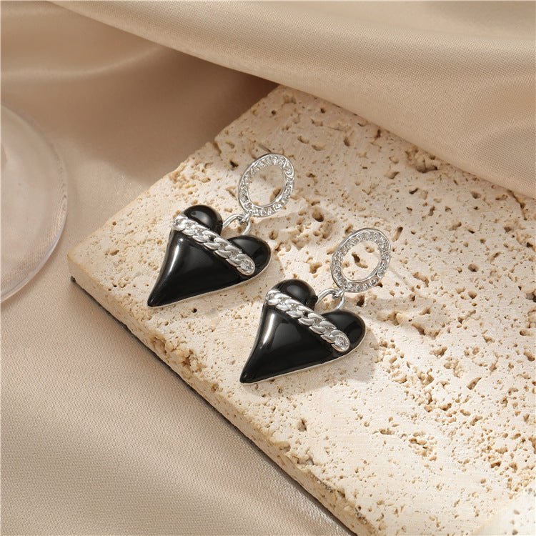 Boucles d'oreilles à tige avec breloque en forme de cœur, émail époxy 14K GF, ornées de strass