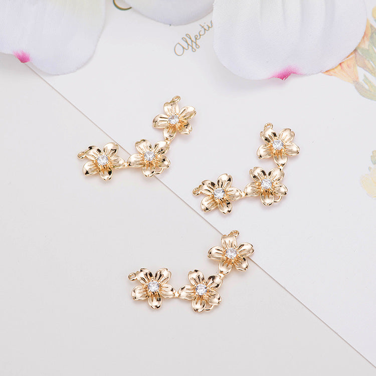 2 connecteurs de charme floral à double boucle ornés de strass 14K GF