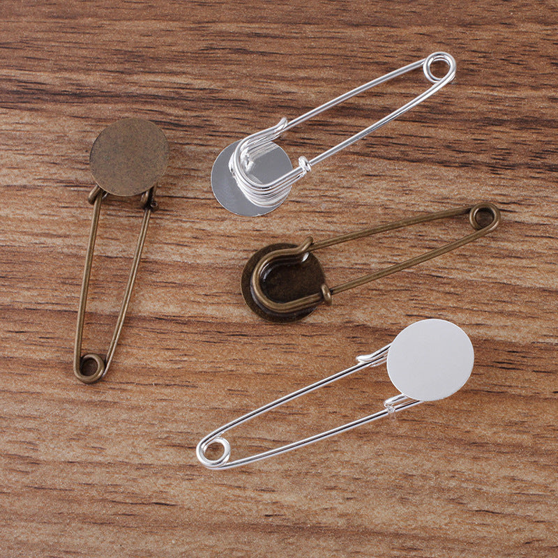 200 Flat Pad Safe Brooch Antique Bronze 15mm 18mm Round Cabochon Blank Base Gemstone Setting