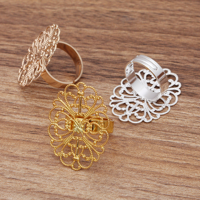 Bague circulaire ouvrable en filigrane Floral, 100, 18KGP, 25x33mm, cabochon, Base vierge, réglage des pierres précieuses