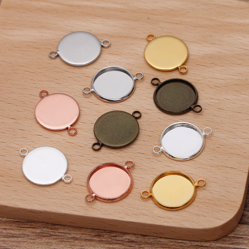 50 Plain Edge Bezel Cup Double Loop Charm Connector 18KGP 8mm 10mm 12mm 14mm 16mm 18mm 20mm 25mm Round Cabochon Blank Base Gemstone Setting