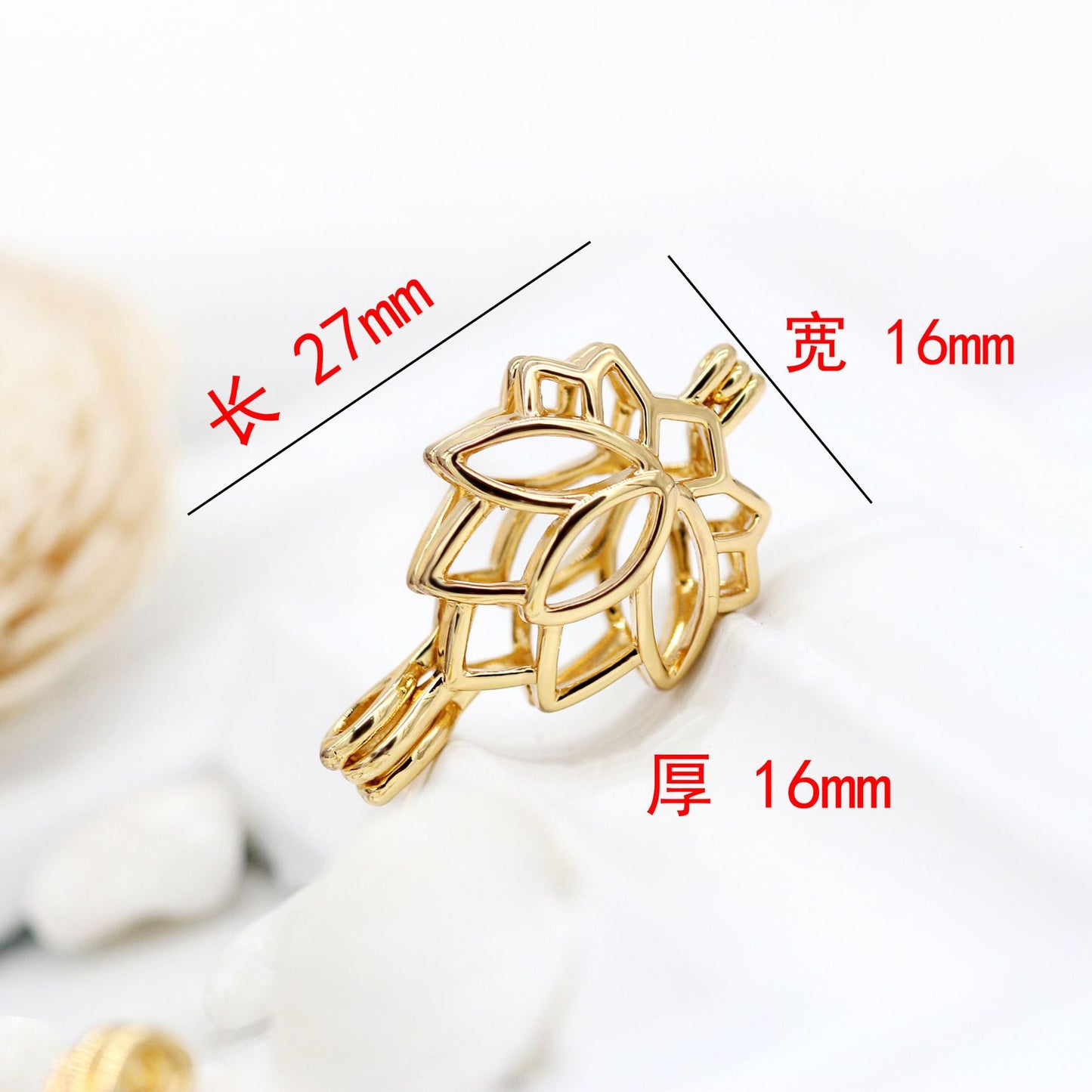 5 boîte de prière creuse souhaitant médaillon de parfum pendentif à breloque de souhait Floral Lotus 14K GF