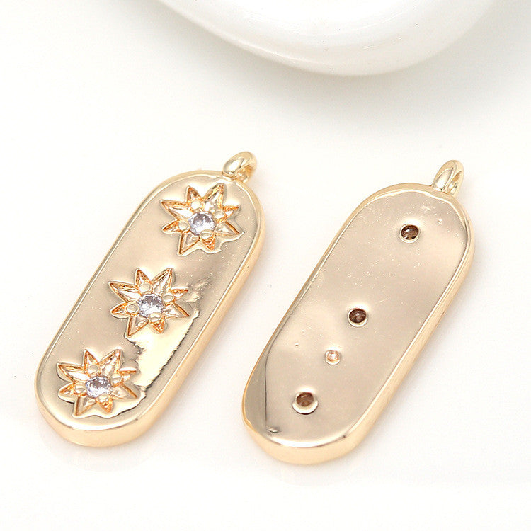10 pendentif à breloque barre étoile oblongue orné de strass 14K GF