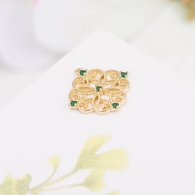 2 pendentifs à breloque florale creuse ornés de strass 14K GF