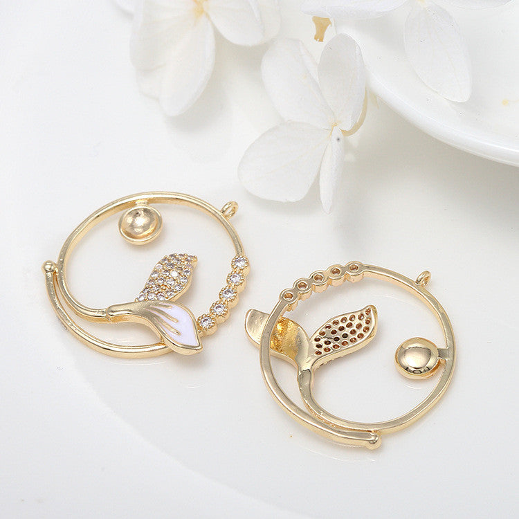 2 Pendentif à breloque circulaire en forme de queue de sirène orné de strass 14 carats GF Perle semi-percée vierge