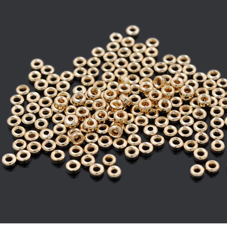 100 minuscules perles rondes plates en cuivre 14 carats GF entretoise de perles de charme