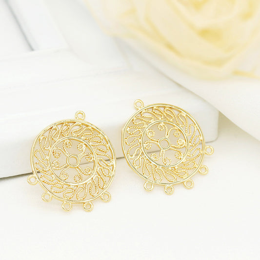 10 pendentifs à breloques ronds creux à boucles multiples, pièce florale, 14K GF