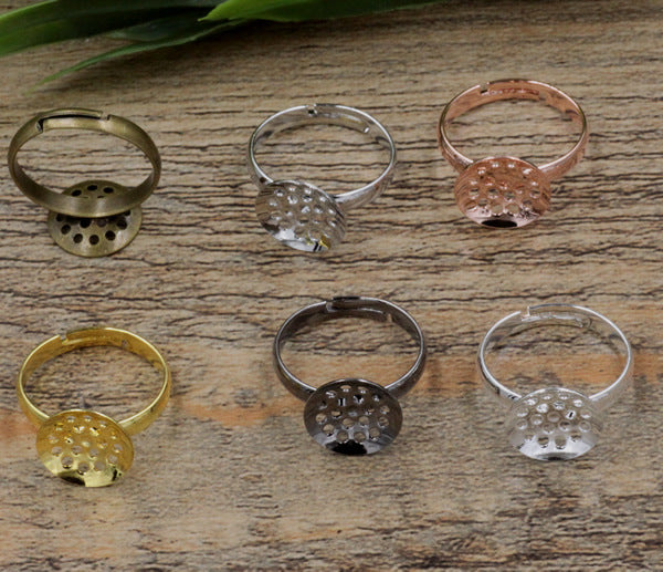 200 Hollow Pad Openable Circle Ring 18KGP 12mm Round Cabochon Blank Base Gemstone Setting