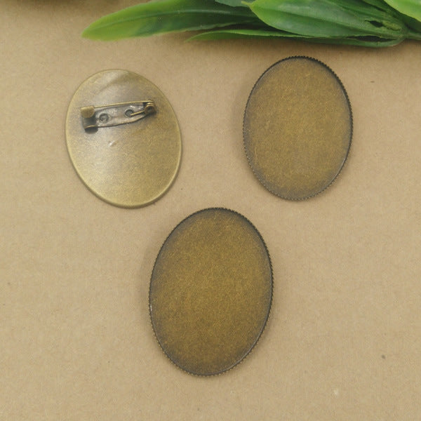 100 Serrated Edge Bezel Cup Safe Brooch Pin Antique Bronze 30x40mm Oval Cabochon Blank Base Gemstone Piece Setting