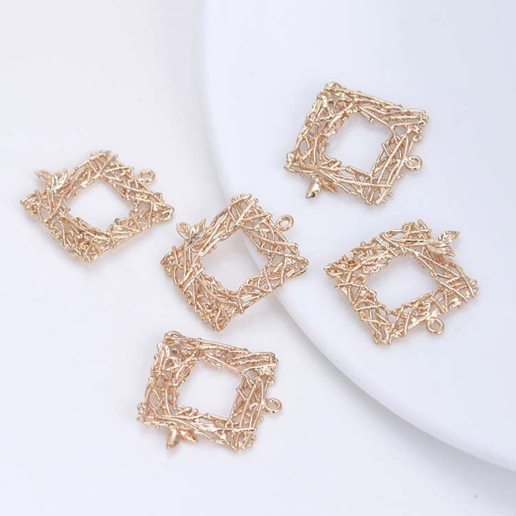 20 pendentif à breloque nid carré creux cercle 14K GF