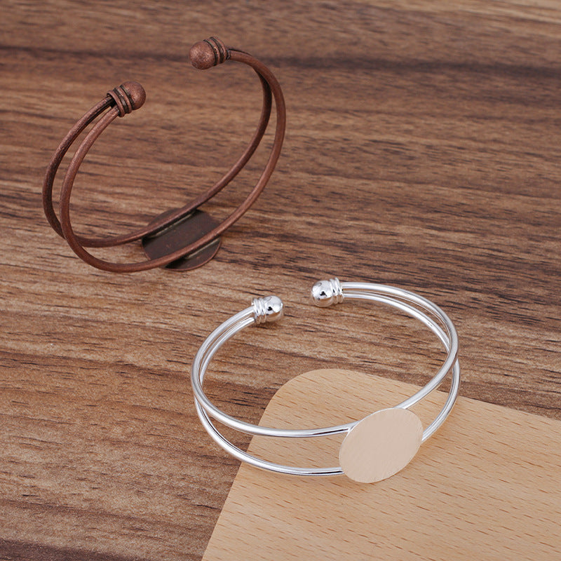 Bracelet à 5 coussinets plats unis à deux rangées, cercle ouvert, 18KGP, cabochon rond de 18mm, Base vierge, réglage des pièces de pierres précieuses