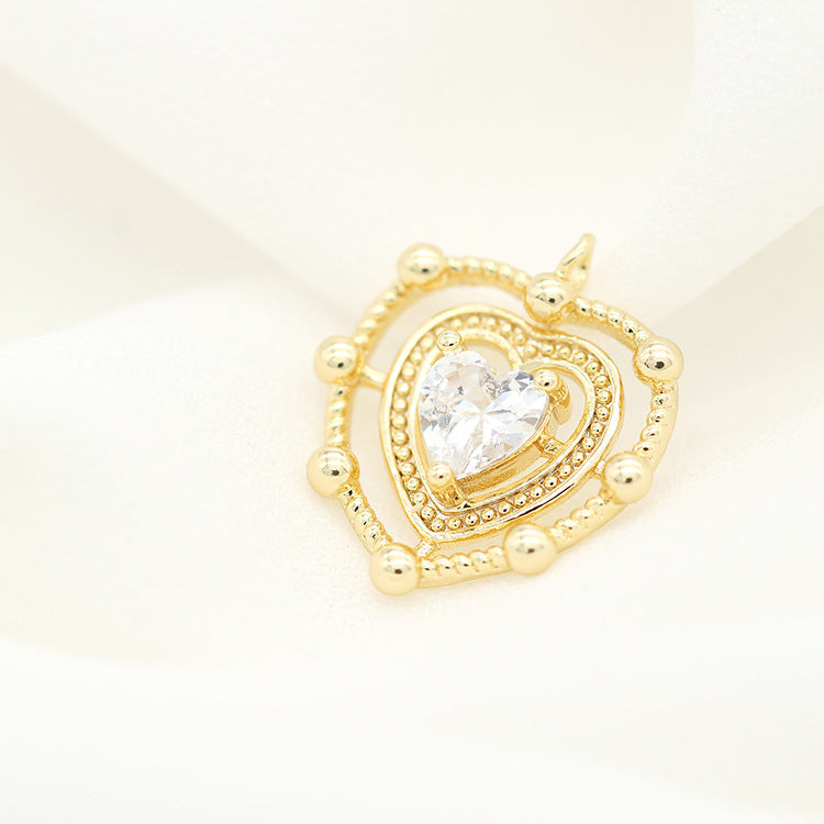 5 pendentif à breloque coeur creux orné de strass 14K GF