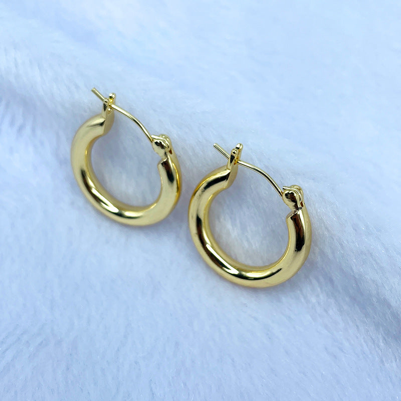 4 boucles d'oreilles créoles rondes brillantes et épaisses 14K GF