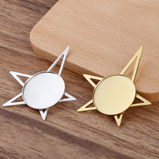 50 Serrated Edge Bezel Cup Star Charm Pendant 18KGP 25mm Round Cabochon Blank Base Gemstone Setting