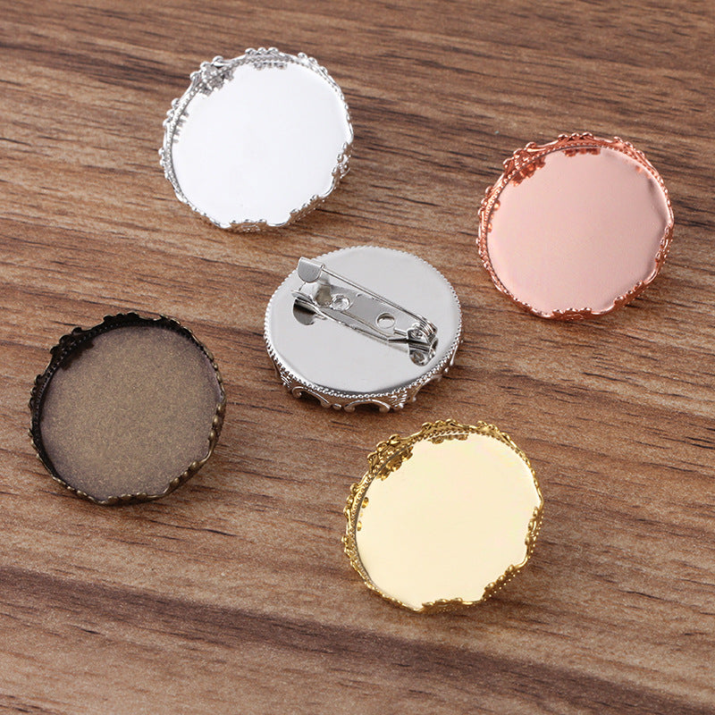 200 Crown Edge Bezel Cup Safe Brooch Pin Silver Plated 20mm 25mm Round Cabochon Blank Base Gemstone Piece Setting