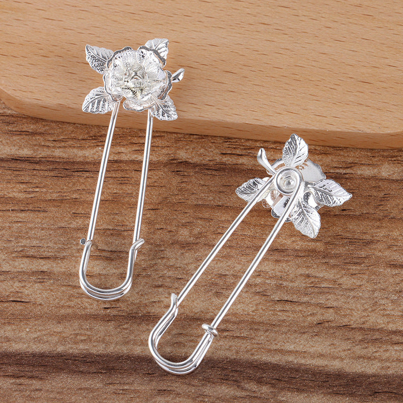 200 Filigree Floral Bead Cap Cup Safety Brooch Pin 18KGP Round Bead Blank Base Setting