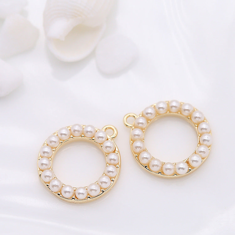 Pendentif à breloque 2 cercles ronds orné de perles 14K GF