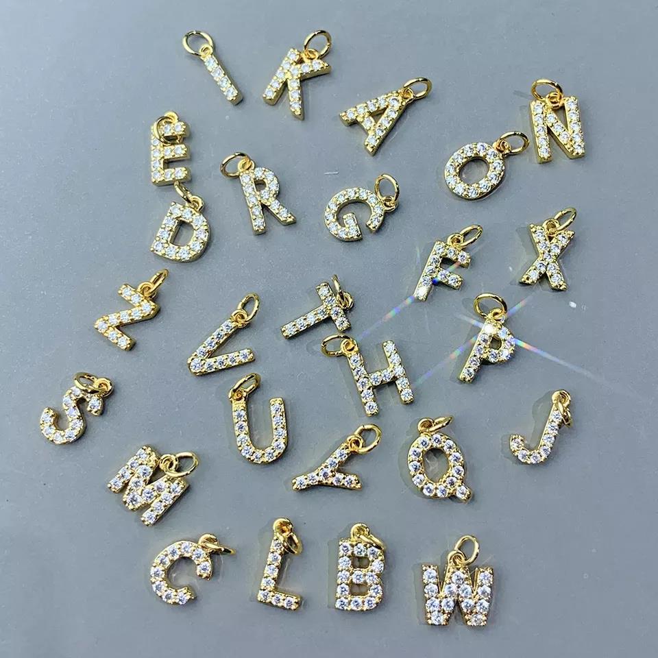 2 minuscules initiales Alphabet AZ Charm Pendentif Strass Embelli 14K GF