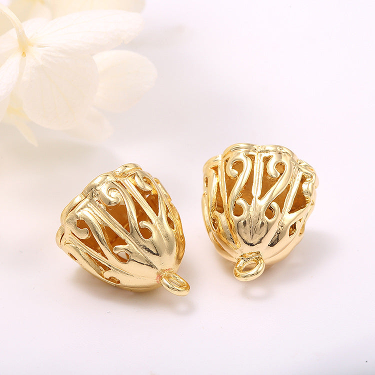 2 Hollow Lotus Seedpod Charm Pendant 14K GF