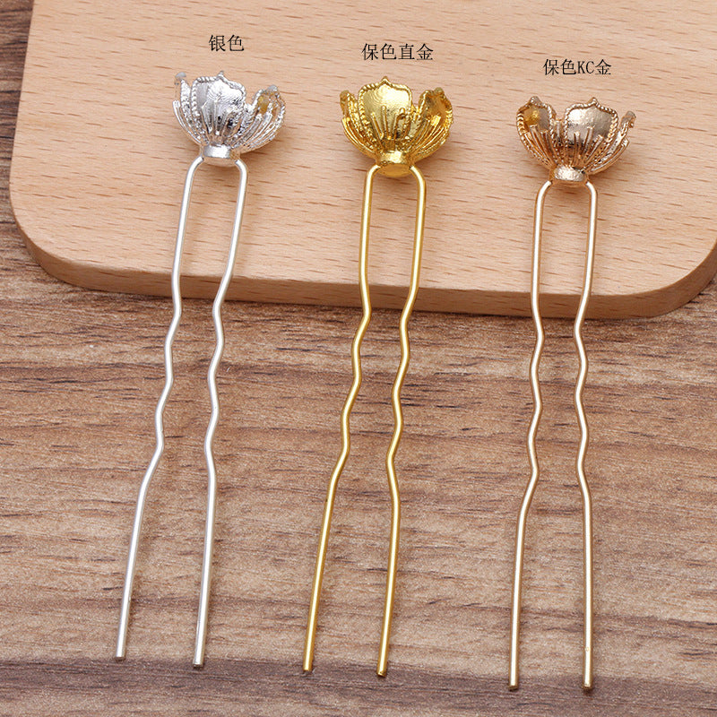 20 Blumen Charm Haargabel Haarnadel 18KGP 12mm Runde nichtporöse Perle Rohling Edelstein Perlen Fassung