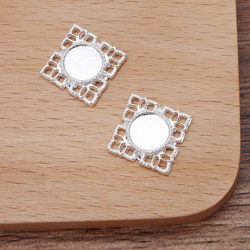 100 Filigree Serrated Edge Bezel Cup Square Charm 18KGP 8mm Round Cabochon Blank Base Gemstone Piece Setting